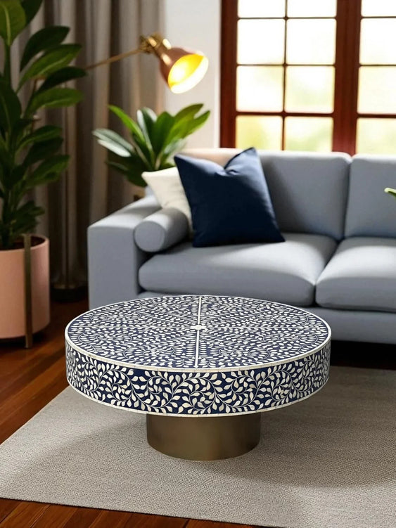 Inlay Blue Round Coffee Table