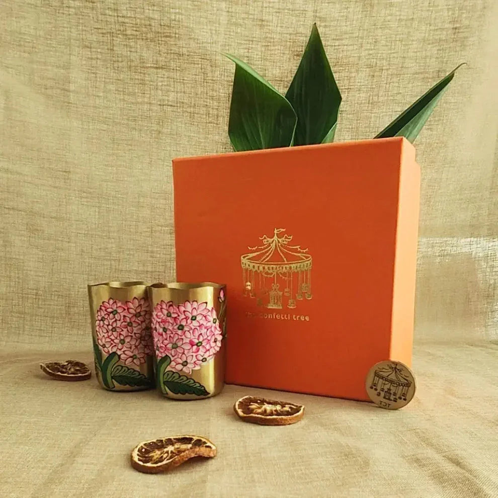 Brass Tumbler Gift Set | Handcrafted Brass Glasses for Wedding, Anniversary & Housewarming Gifts | Pure Brass Drinkware Set of 2