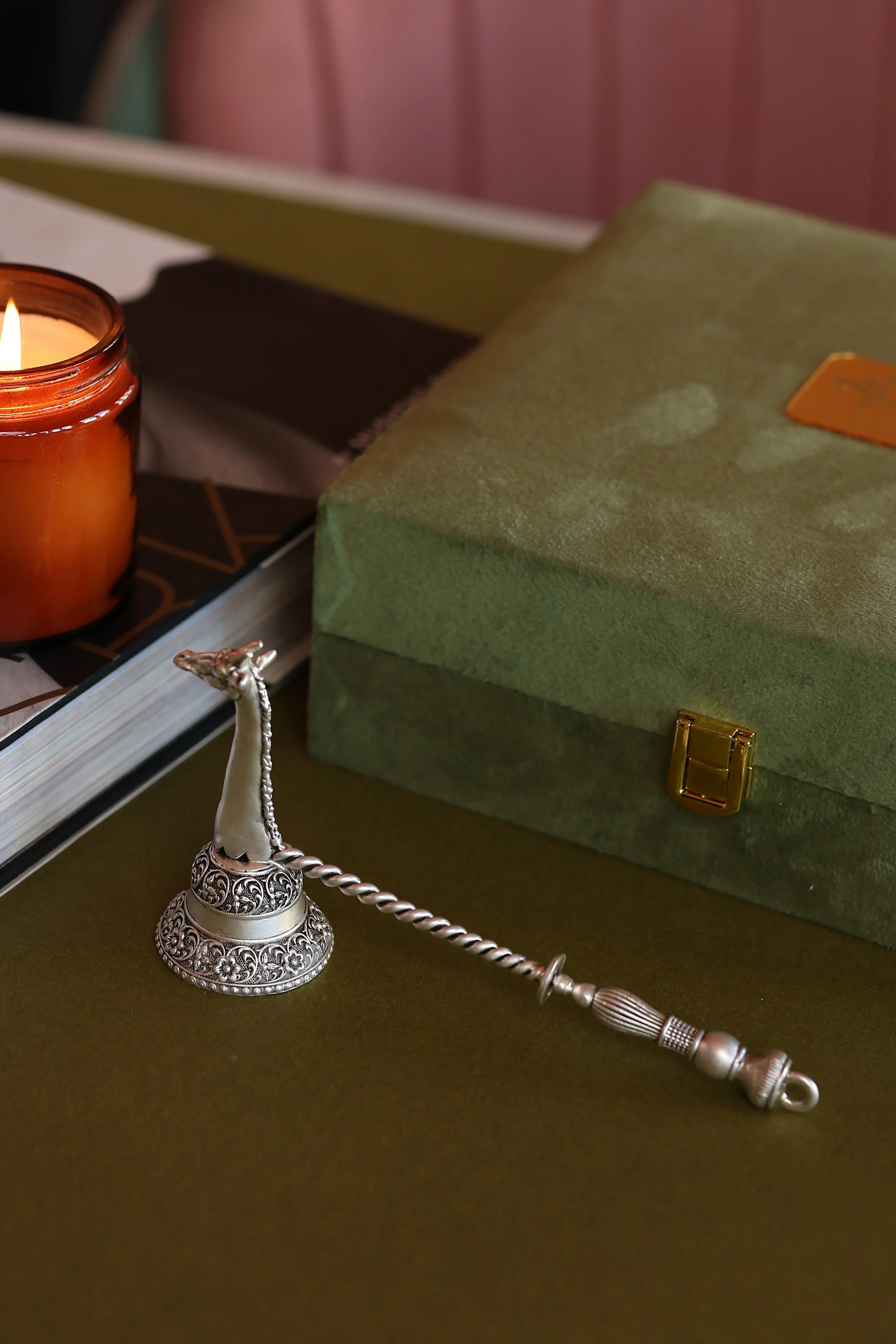 Pure Silver Plated Brass Giraffe Candle Snuffer Gift Set In Luxury Velvet Box