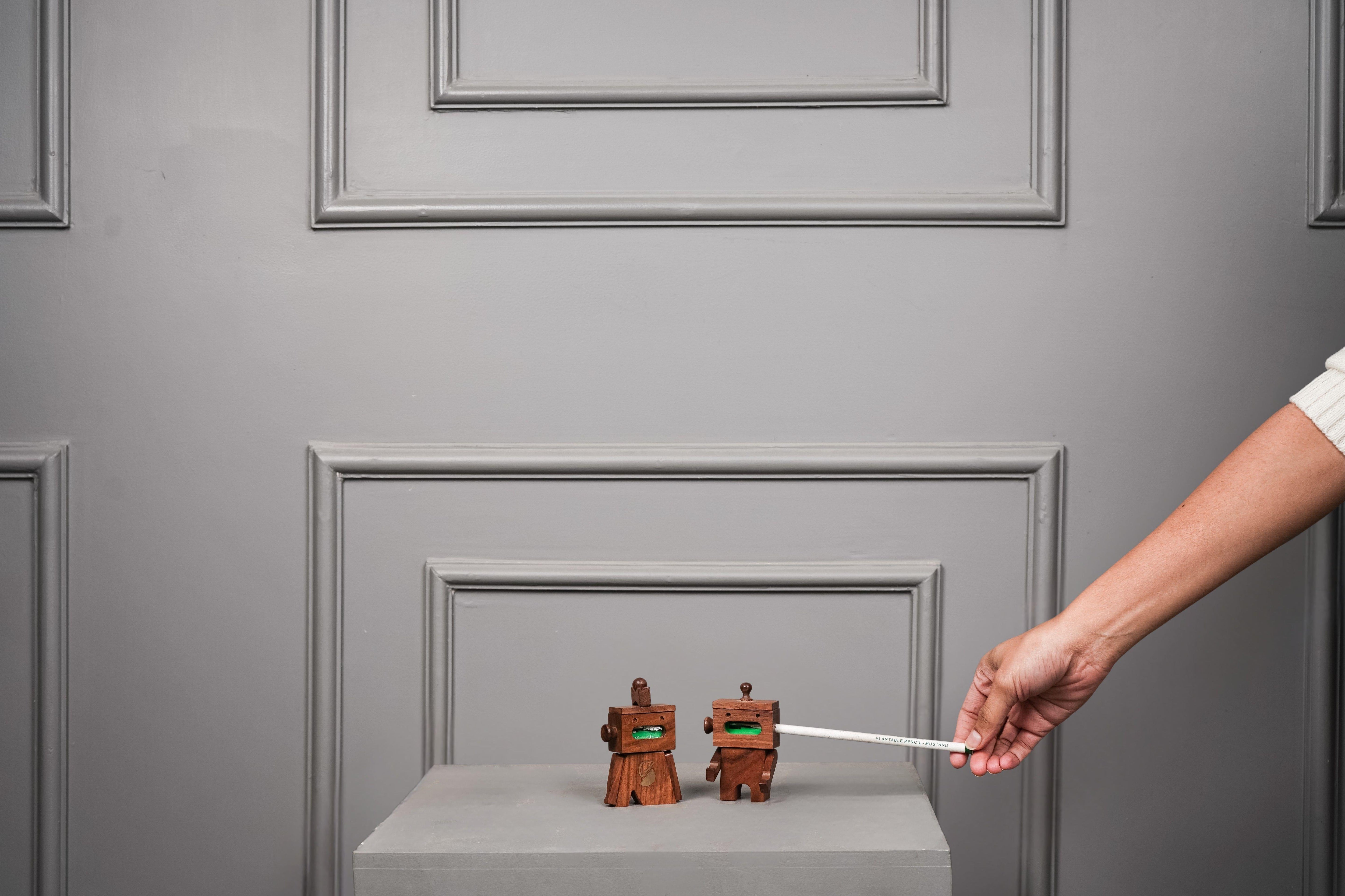 Natural Sheesham Wood Designer Pencil Sharpener | Handcrafted Magnetic Male Sharpener for Artists & Students