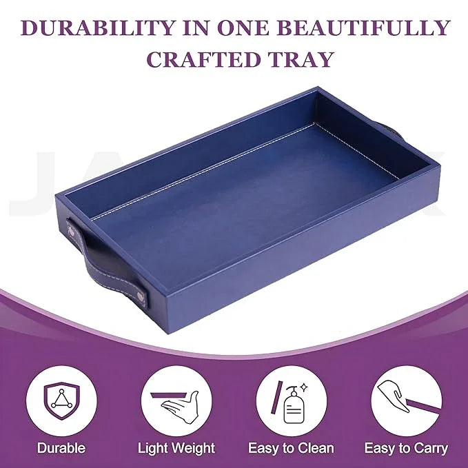 Leather Rectangular Serving Tray with Handles | Multipupose Tray for  Dining, Decor, and Bathroom  Use