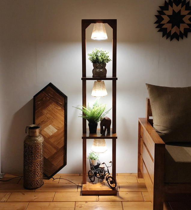 Daffodil Wooden Floor Lamp with Jute Fabric Lampshade