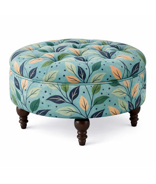 Ayame Floral Tufted Ottoman with Sagwan Wood