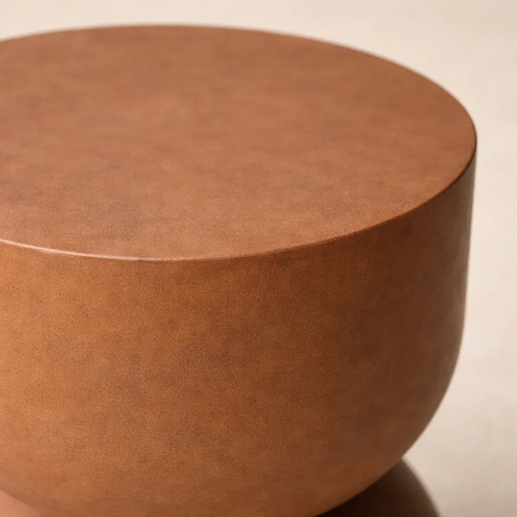 Terracotta Iron Side Table | Modern Round Metal Accent Table for Living Room