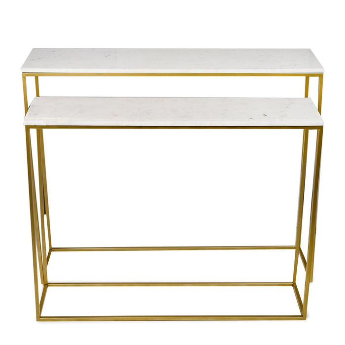 Nested Console Table Marble Top Gold Finish Legs Set of 2