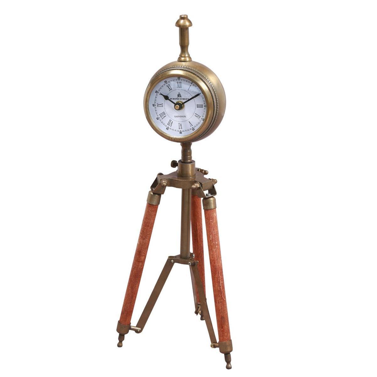 Antique Brass Tripod Table Clock | 16.5 Inches Analog Clock for Office & Home