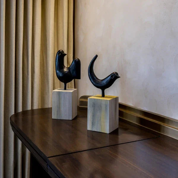 Shadow Perch - Abstract Metal & Wood Bird Figurine