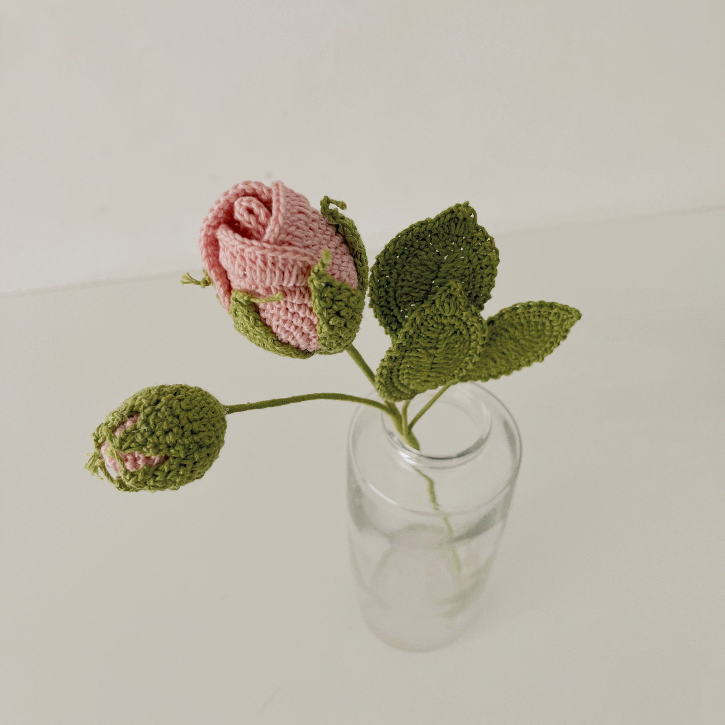 Crochet Flower - Pink rose with Bud - Blush / 12"height / Single