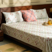Floral Vine Block Print Bedsheet With Pillow Covers