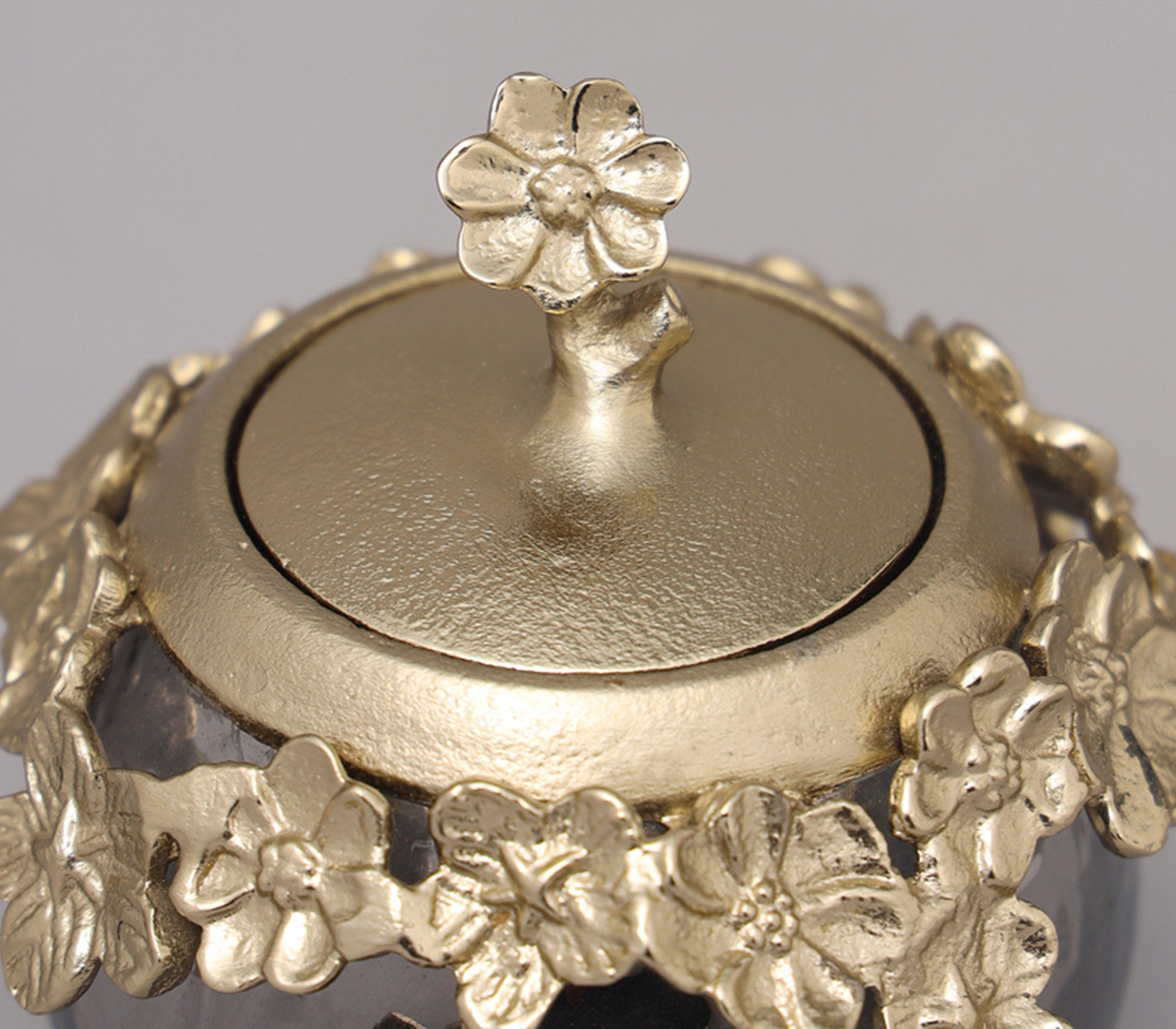 Blossom Jar | Gold Finished With Textutred Black Luster Glass