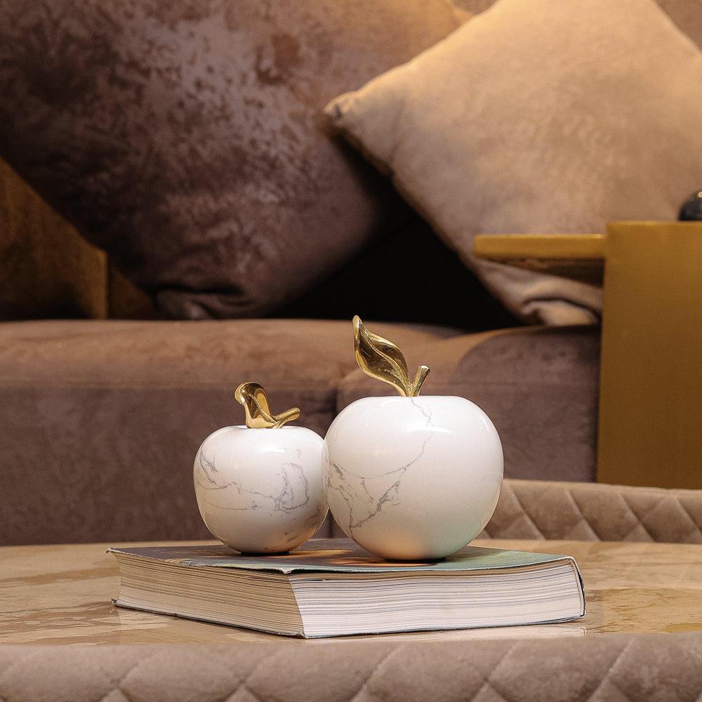 Large Marble Apple Décor Object | Luxury White Marble Accent | Premium Showpiece
