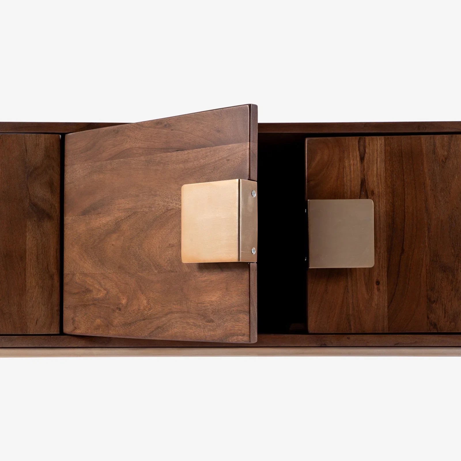 Designer TV Unit for Living Room | Mango Wood TV Console with Brass Handles | TV Cabinet with Storage