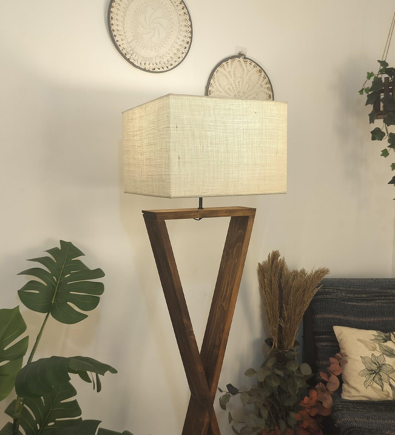 Infinity Wooden Floor Lamp with Premium Beige Fabric Lampshade