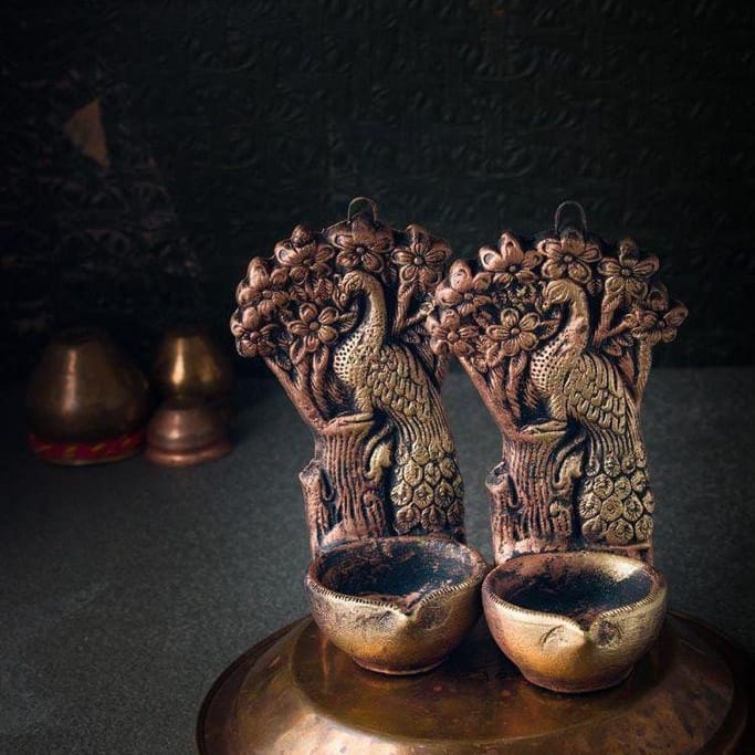 Tree Peacock Hanging Diya Set