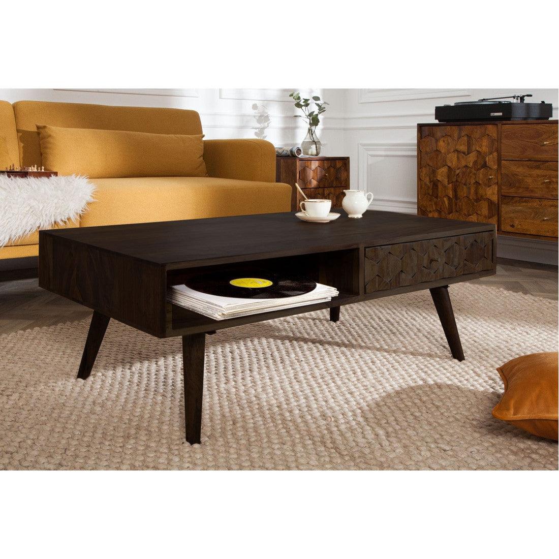 Hexagonal Brick Design Sofa Center Table | Sheesham Wood Coffee Table for Living Room