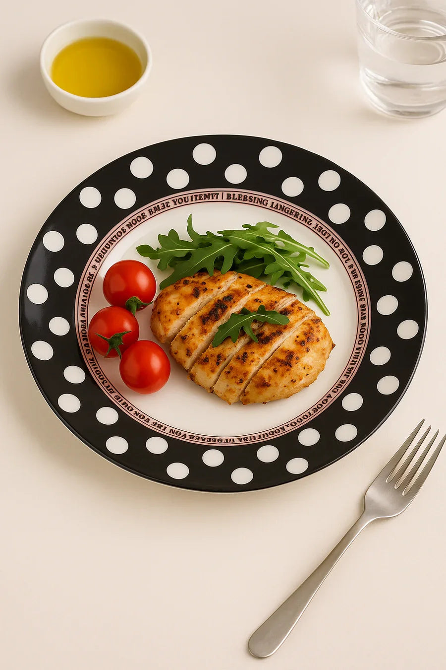 Premium Ceramic Polka Dot Dinner Plate – 26 cm Flat Serving Plate