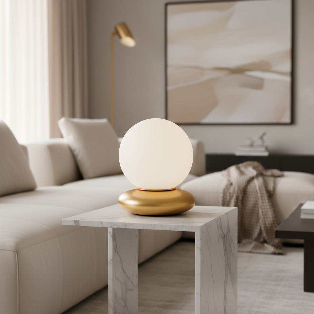 Ujala Glass Table Lamp | Brass Finish Designer Bedside Lamp for Living Room & Bedroom