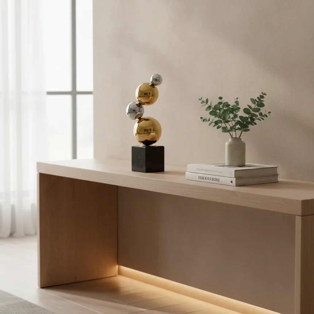 Geometric Decorative Spheres | Modern Marble & Stainless Steel Designer Accent | Premium Showpiece for Home Decor