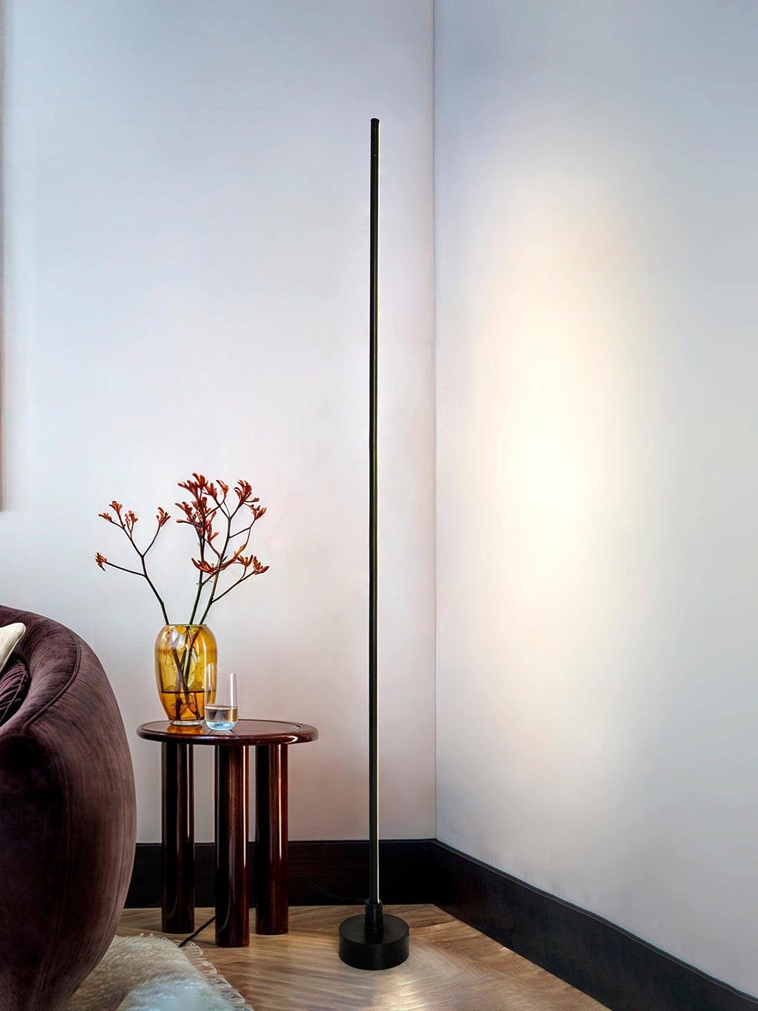 Modern Black LED Corner Floor Lamp with 60-Inch Sleek Pipe