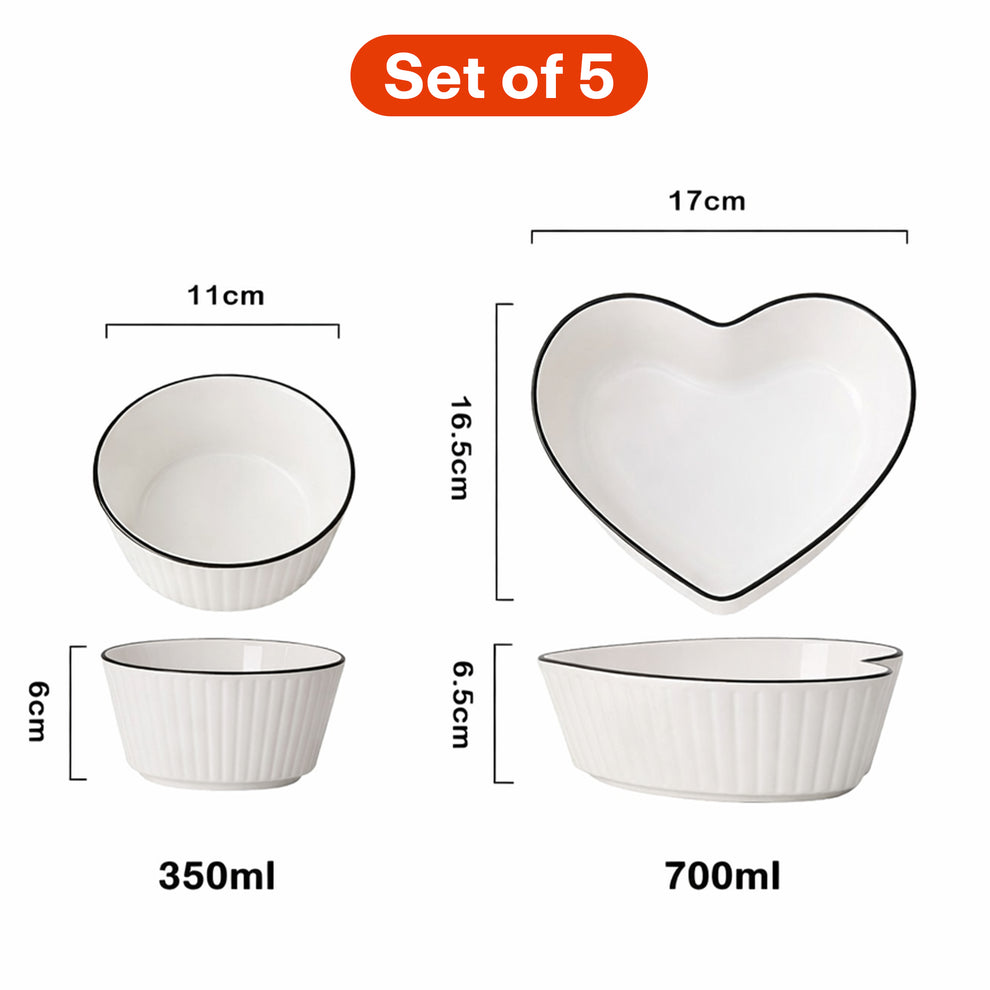 Cream Ceramic Bowl Set of 5, 580 ML Microwave & Dishwasher Safe Bowl for Serving Snacks, Dal, Rice, Noodles | Perfect for Daily Use, Gifting, Birthday, Anniversary