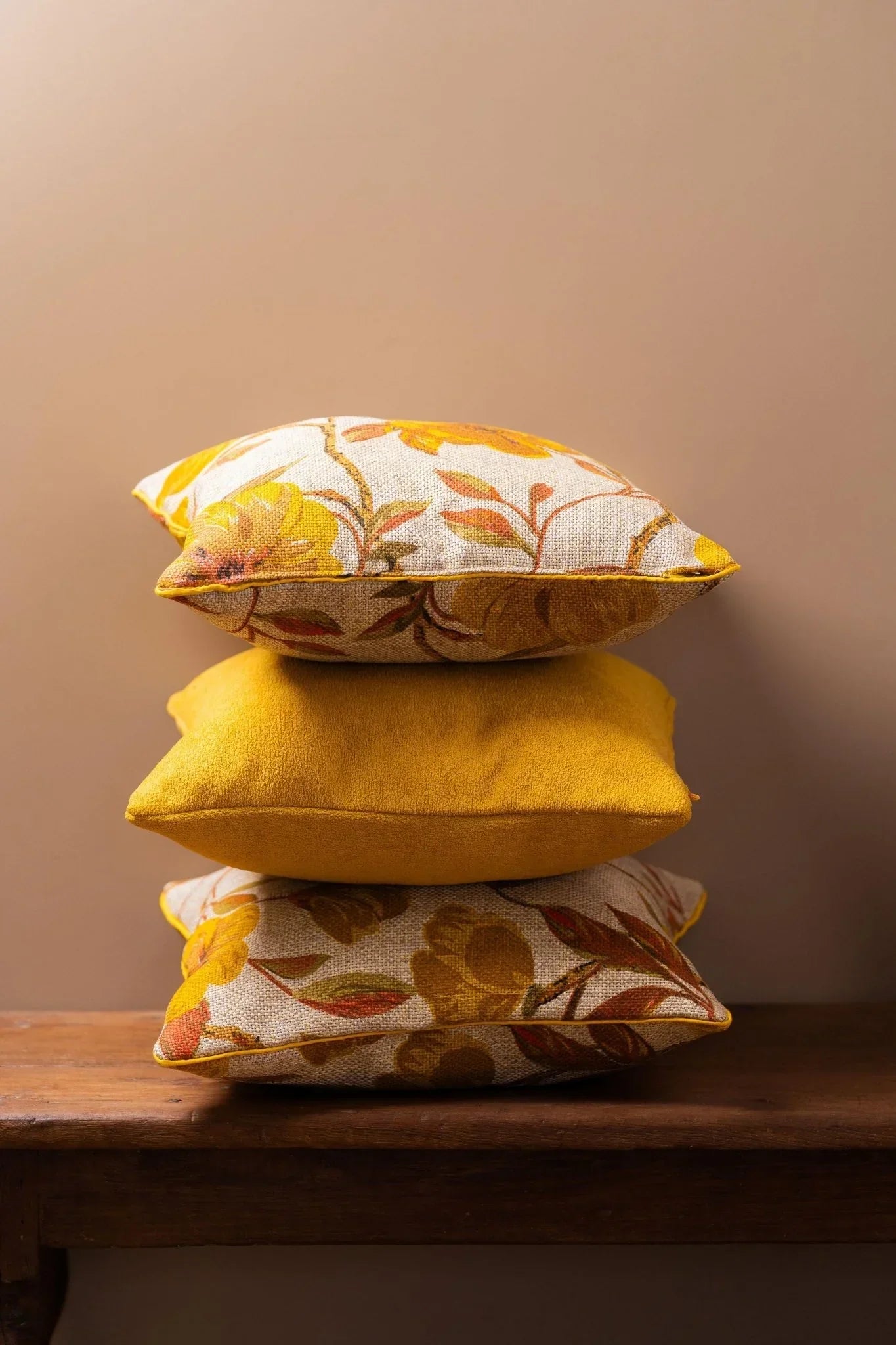 Jute Yellow Floral Cushion Cover