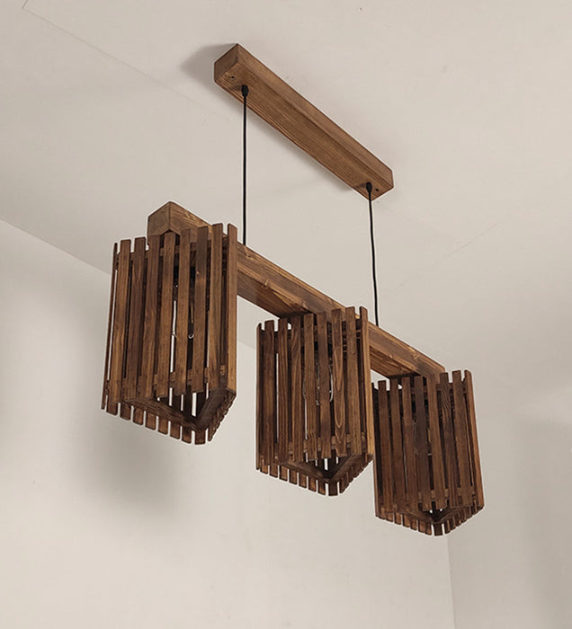 Trikona Brown Wooden 3 Series Hanging Lamp