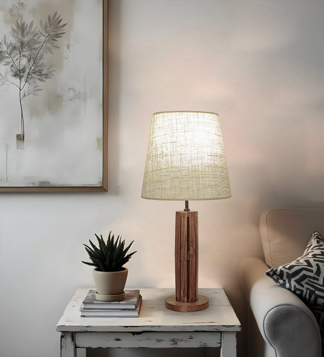 Wooden Table Lamp with Brown Base and Premium White Fabric Lampshade