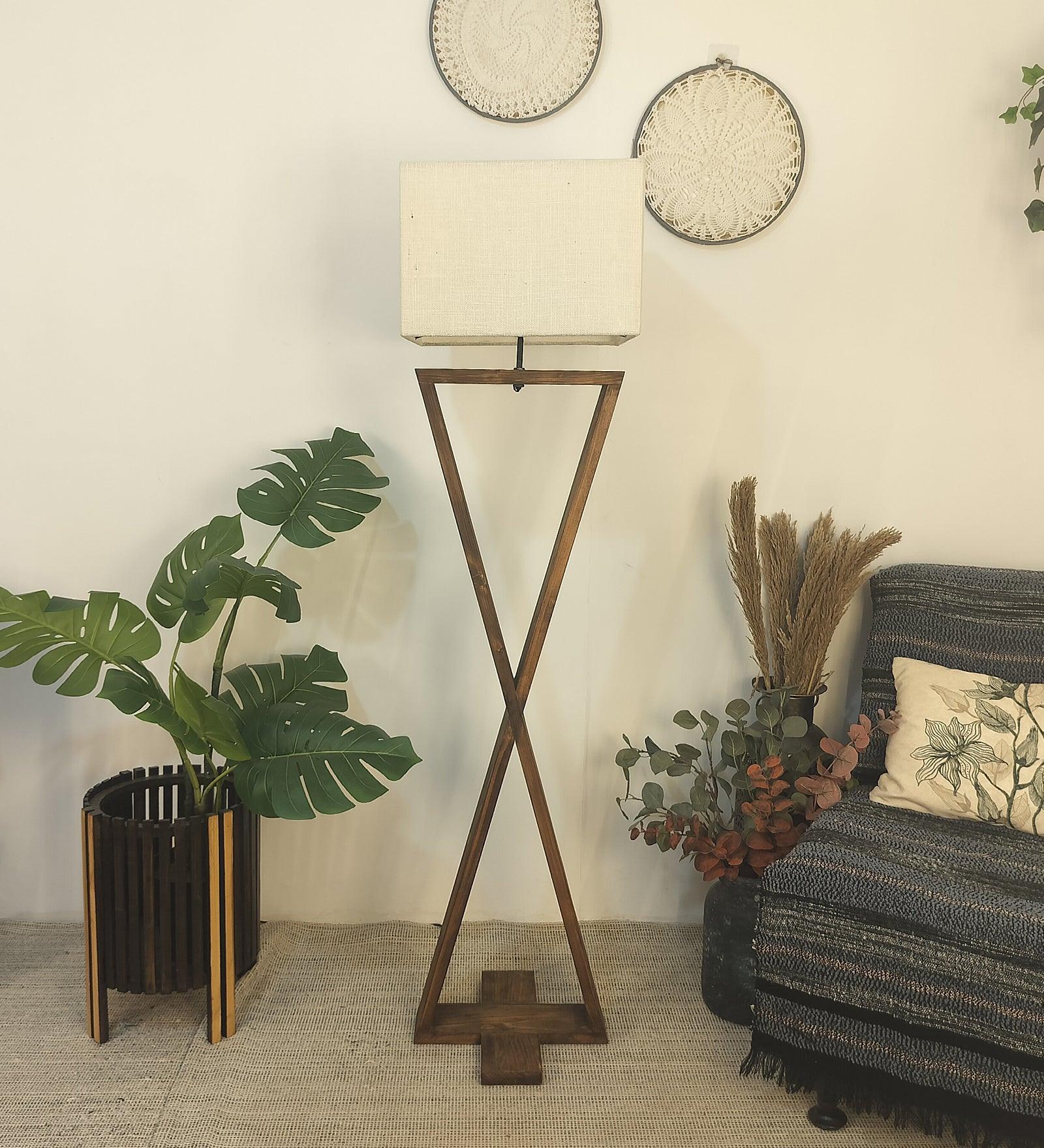Infinity Wooden Floor Lamp with Premium Beige Fabric Lampshade