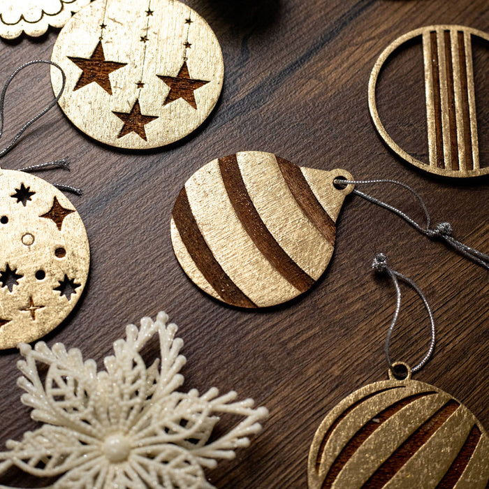 Round Baubles Ornament Set & Wooden Christmas Tree Decorations