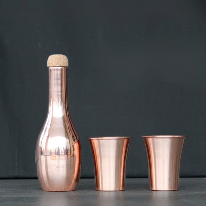 Glossy Belly Copper Bottle Set with 2 Tamba Glass for Gifting