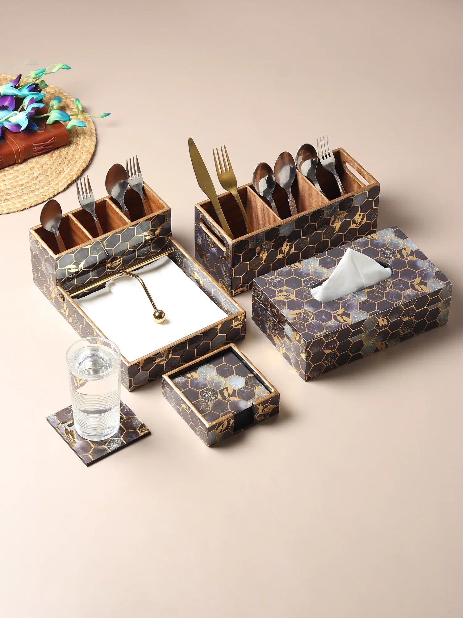 Gilded Hive Cutlery and Tissue Holder