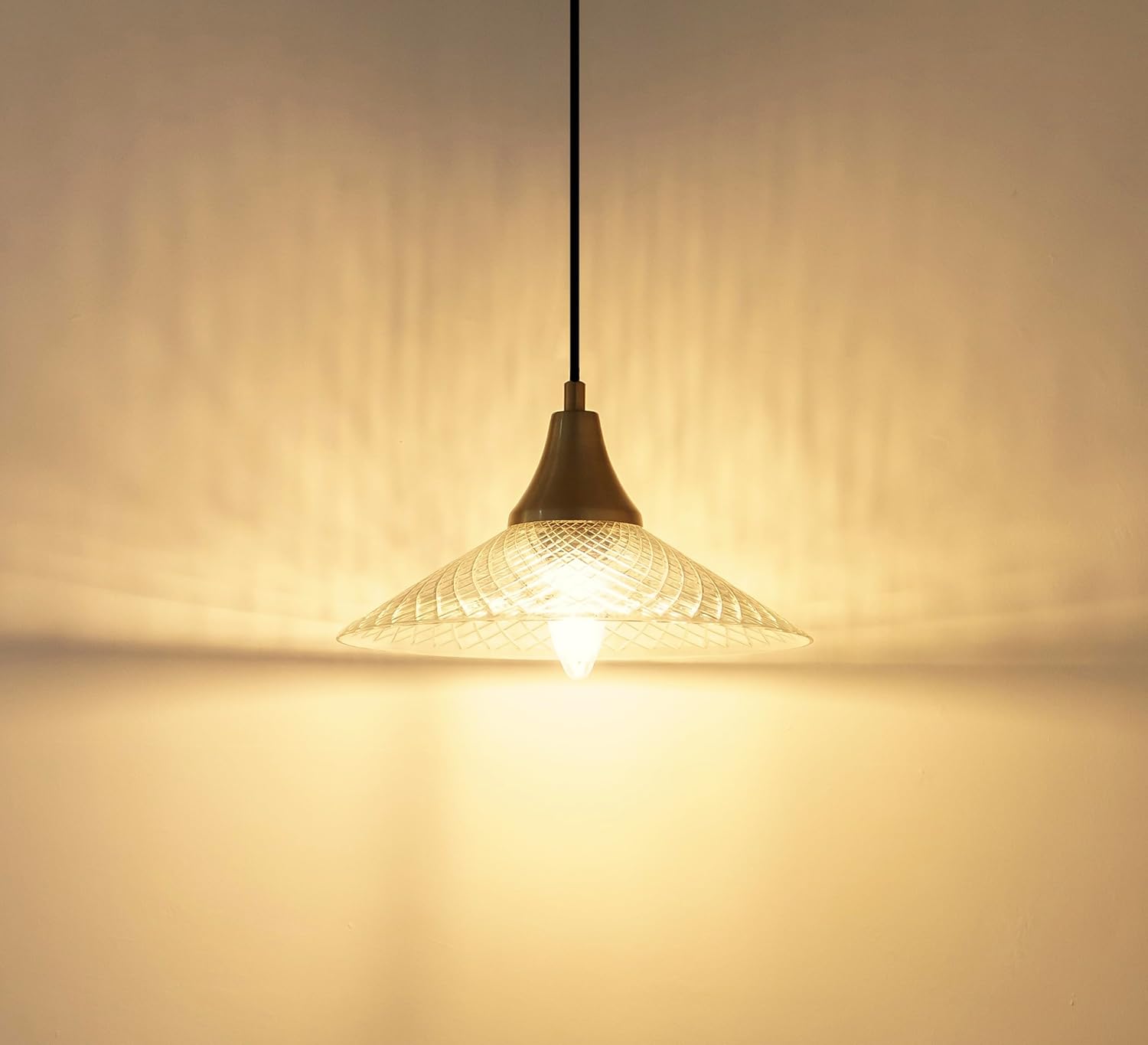 Diamond Cut Glass Pendant Hanging Light with Antique Brass Finish for Living Room, Bedroom, Kitchen, Dining