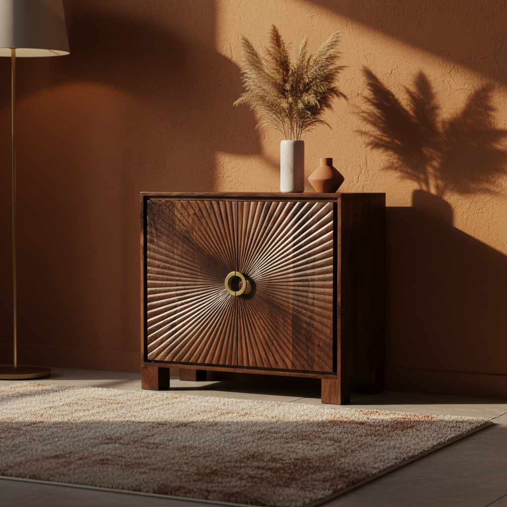 Zenray 2-Door Mango Wood Sideboard Cabinet | Modern Wooden Storage Cabinet