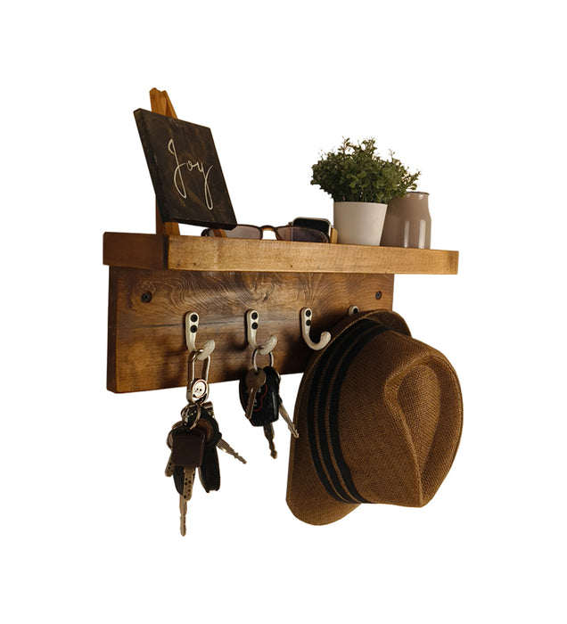 Baxter Wooden Wall Shelf Organiser With Key Holders