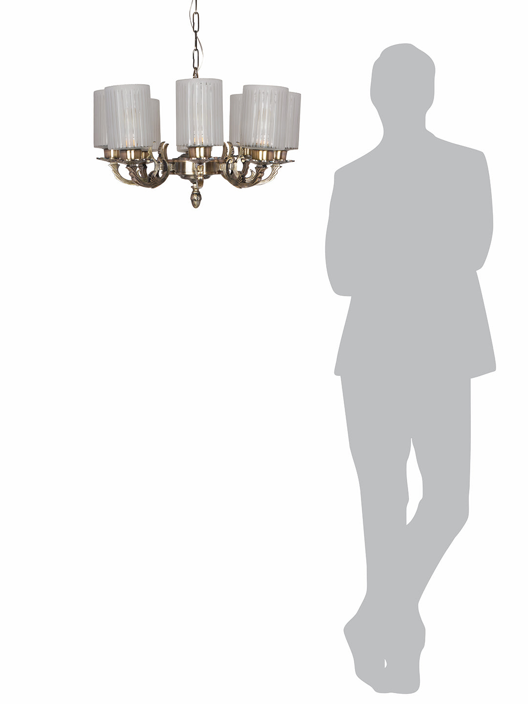 Classic 22 Inch Wide 8-Light Aluminium Ceiling Chandelier Hanging With Vertical Striped Cylindrical Glass Shades