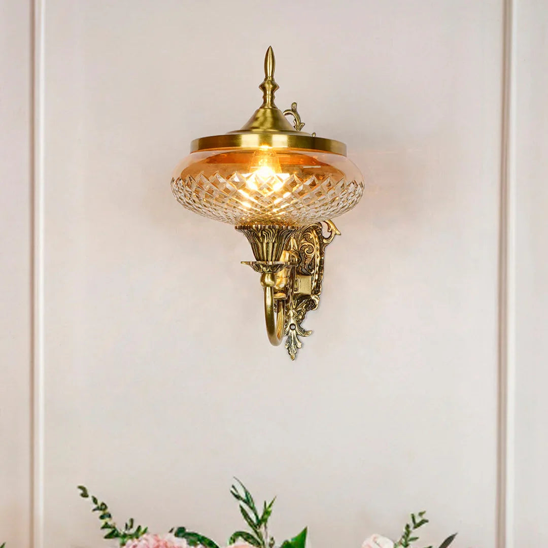 Regal Antique Brass Wall Sconce with Golden Luster Covered Glass Shade
