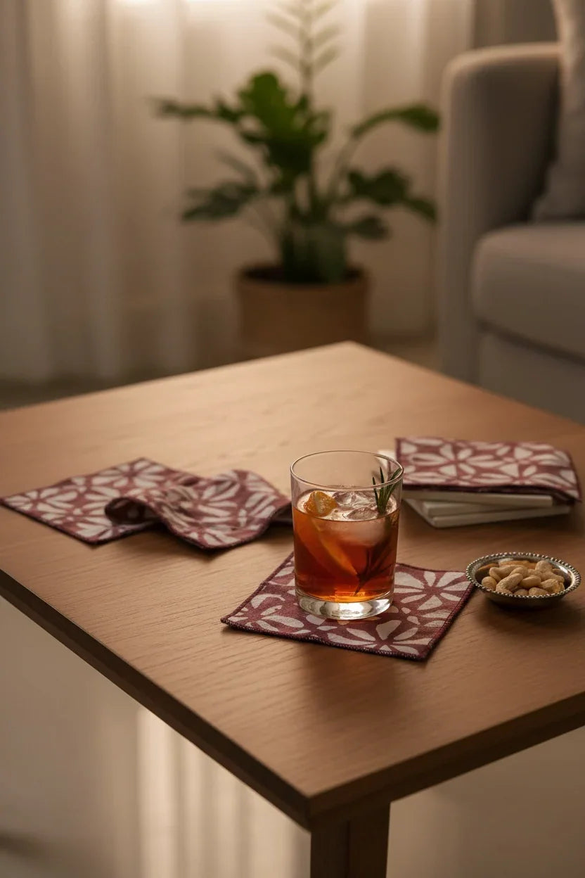 Rosy Sips | Cocktail Napkin | Cotton