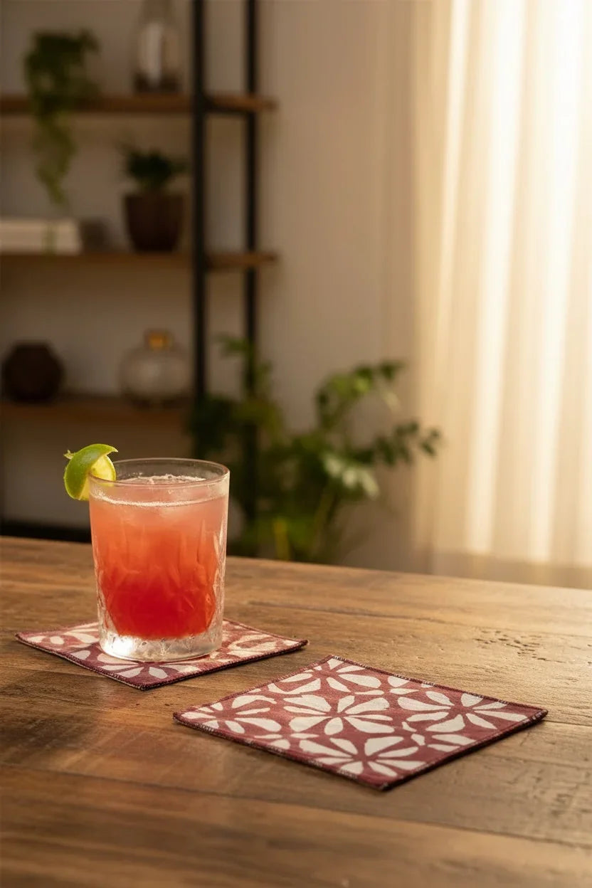 Rosy Sips | Cocktail Napkin | Cotton