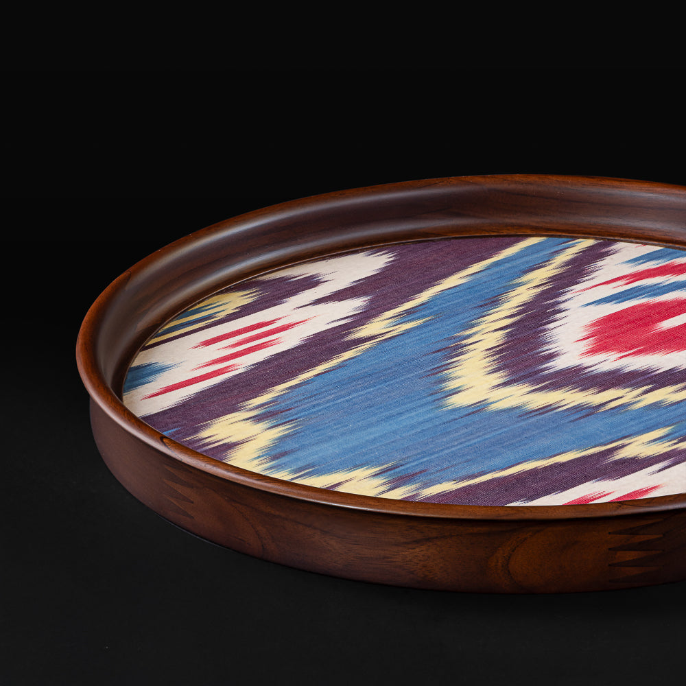 Round Teak Tray for Serving & Decorative Platter for Dining Table