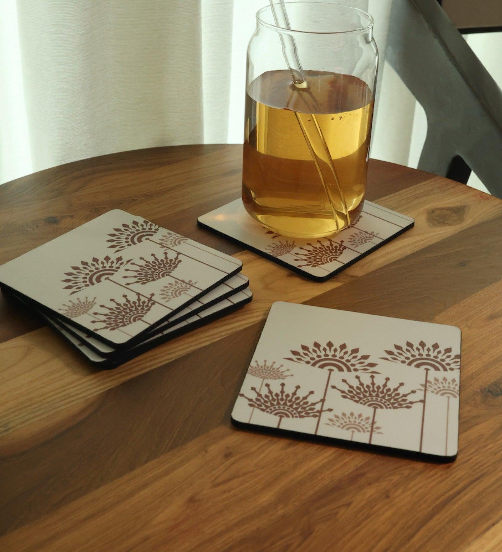 Peach Cotton Wooden Coaster (Set of 6)