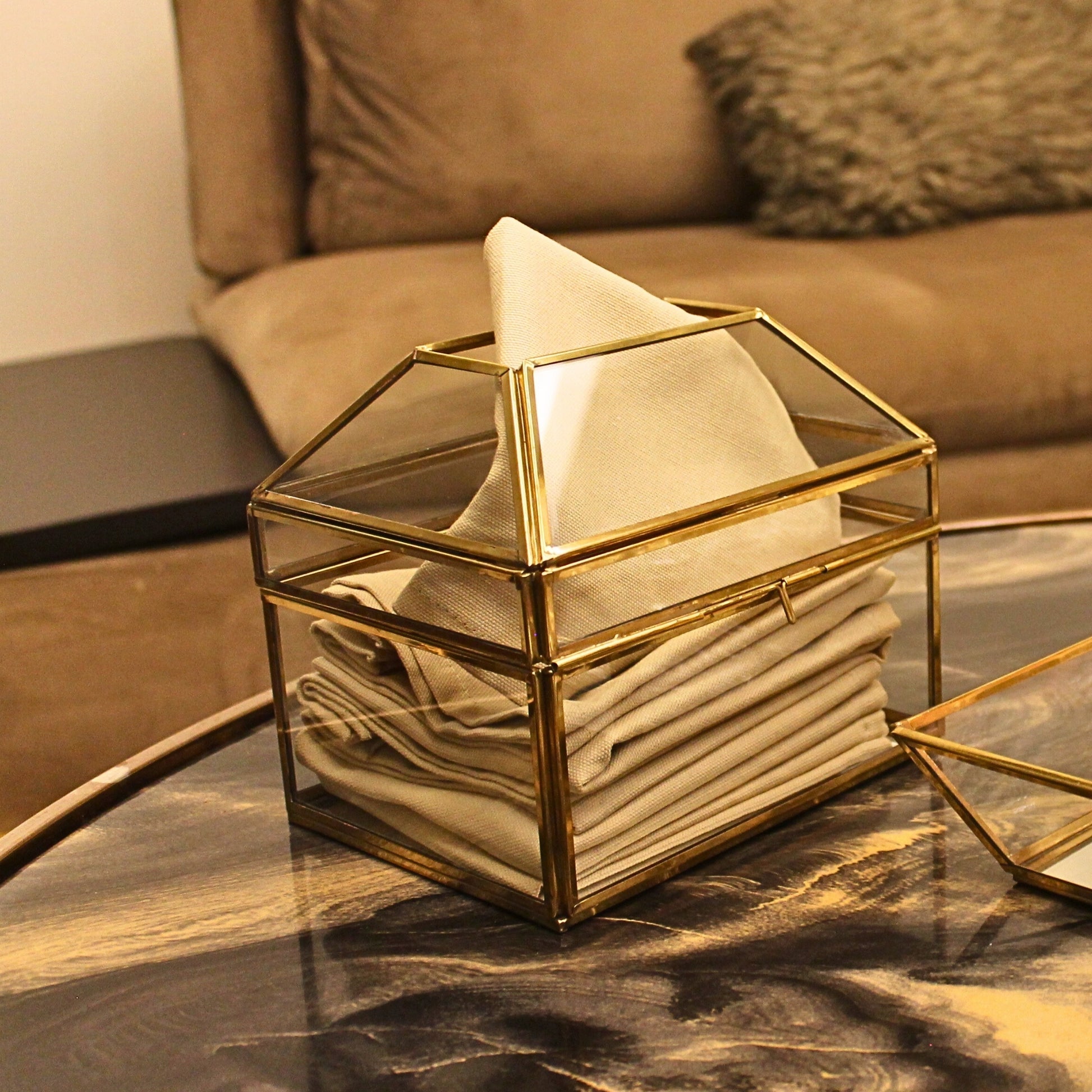 Tissue Box - Brass & Glass