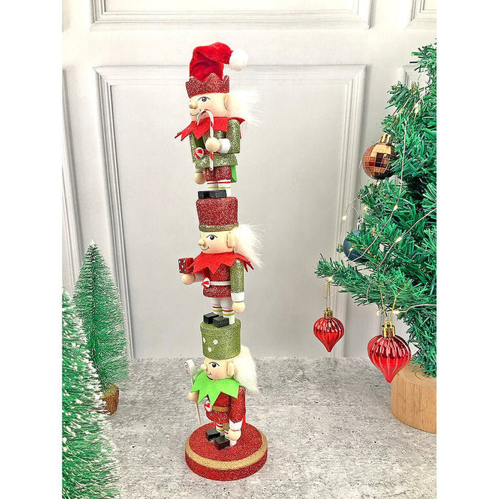 3-Tier Stacked Wooden Elves Christmas Table Decor Centerpiece