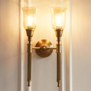 Double Corrugated Wall Lamp Antique Brass Finish with Chimney Crackled Glass Shade for Living Room, Bedroom, Home Decoration Wall Light