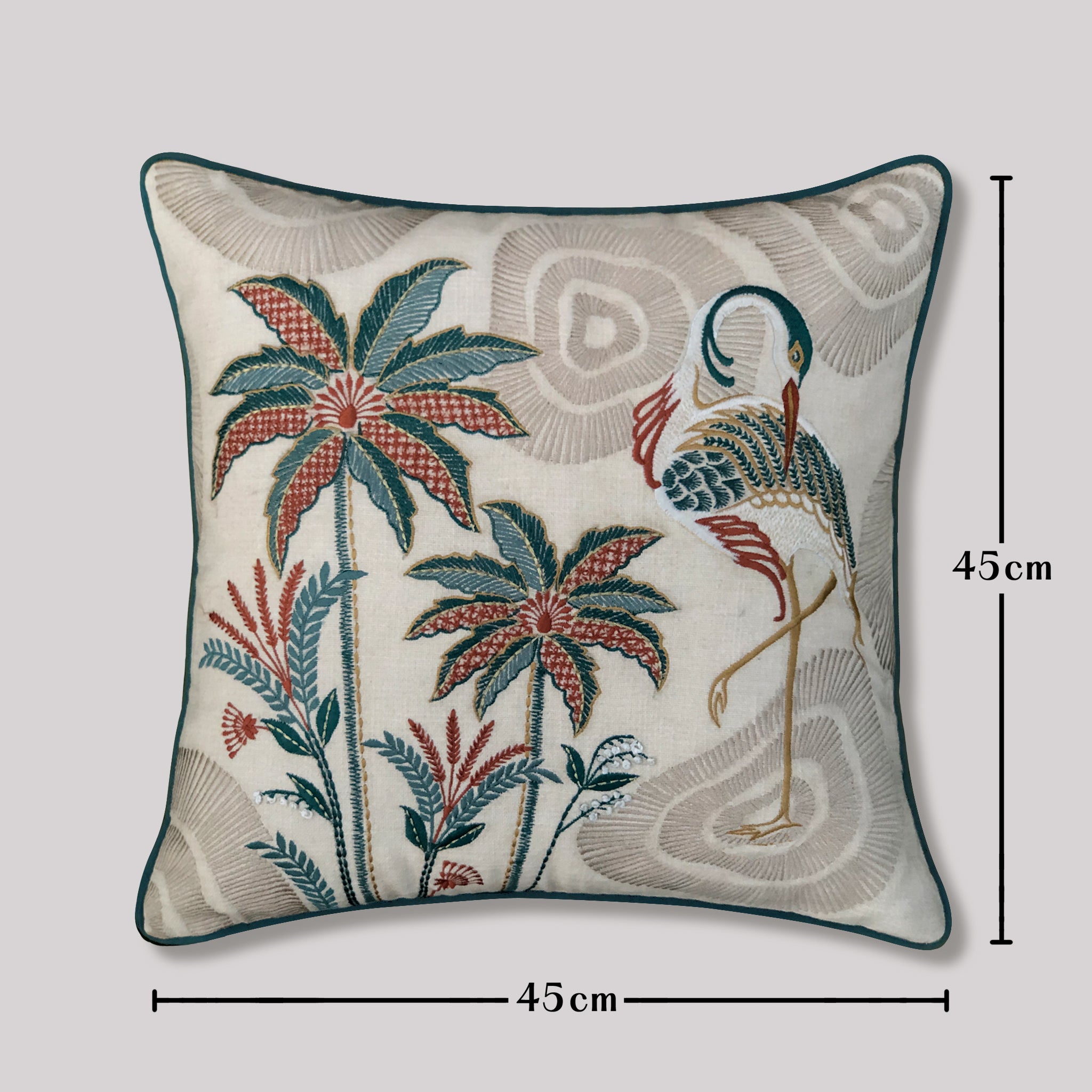 Palmettos & Plumage Embroidery Cushion Cover - Beige
