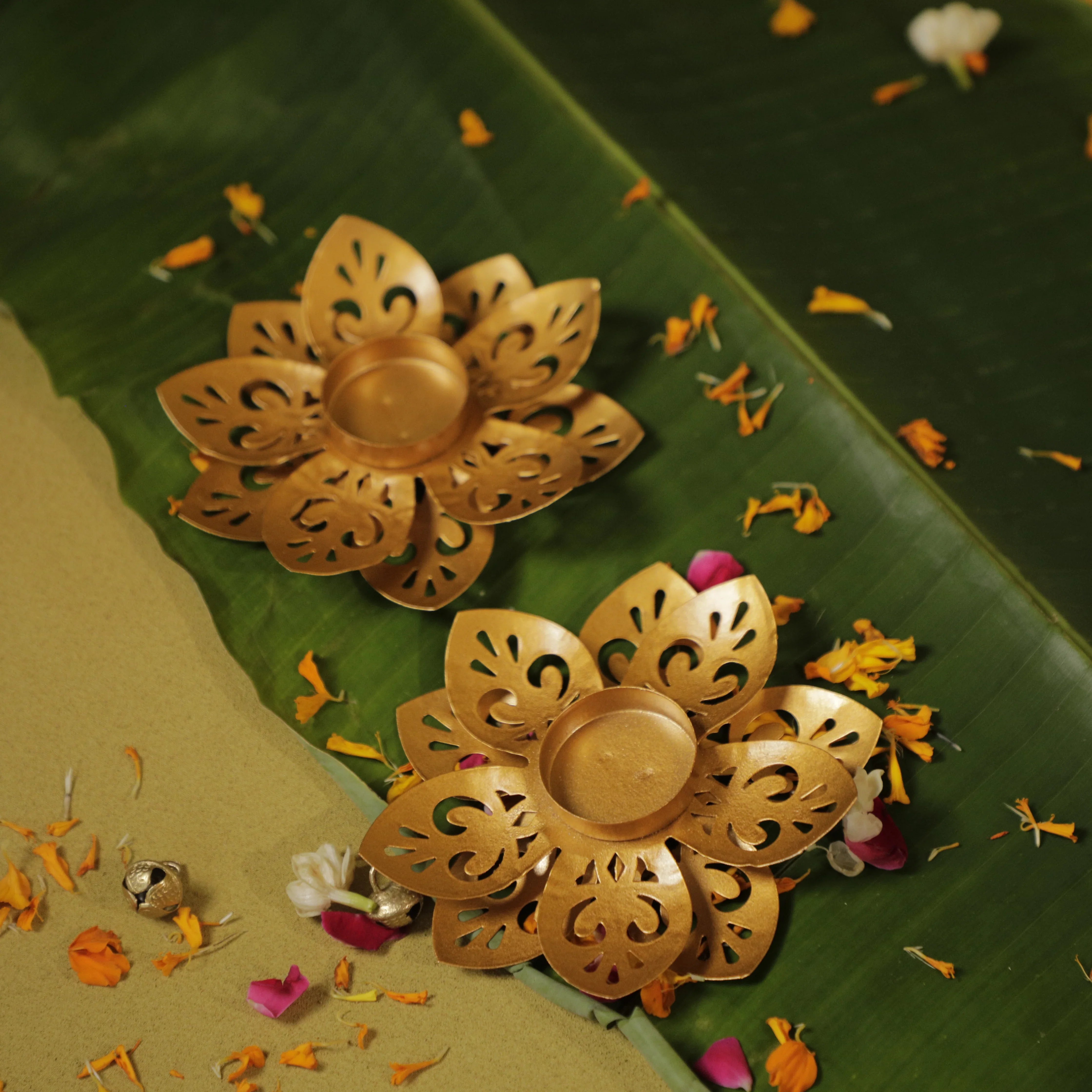 Gold Lotus Cutwork Tealight Holders | Set of 2