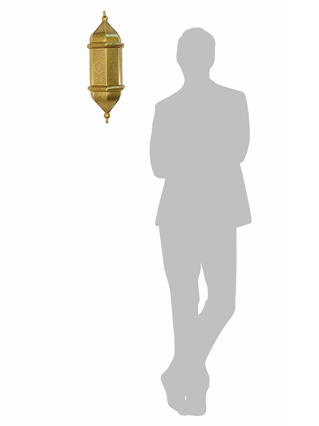 20-Inch Moroccan Gold Jali Wall Sconce | Ornate Arabic Steel Vertical Light Fixture