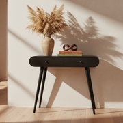 Ash Black Curve Console Table for Living Room | Solid Mango Wood Entryway Table