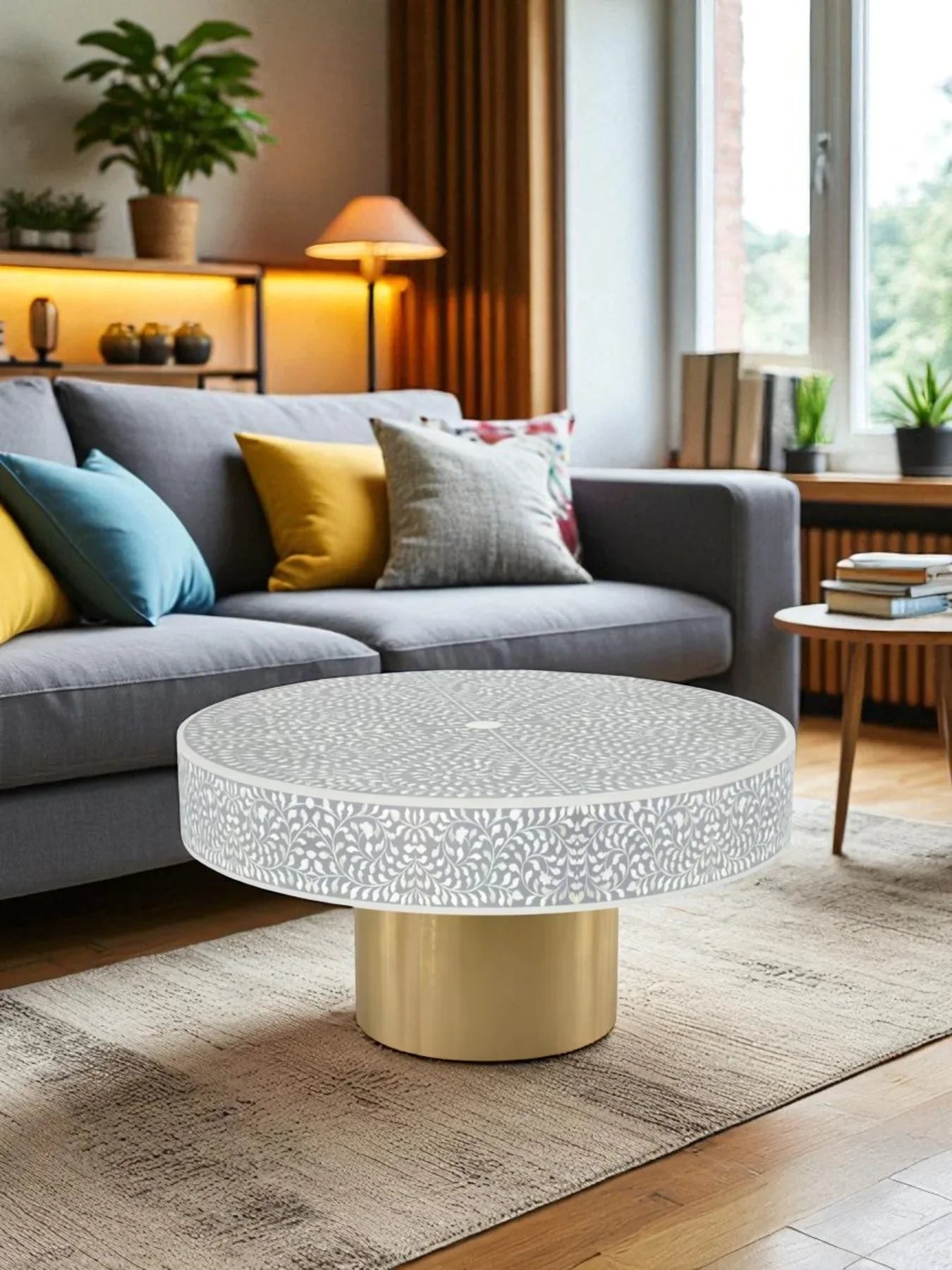 Inlay Blue Round Coffee Table - Cleo