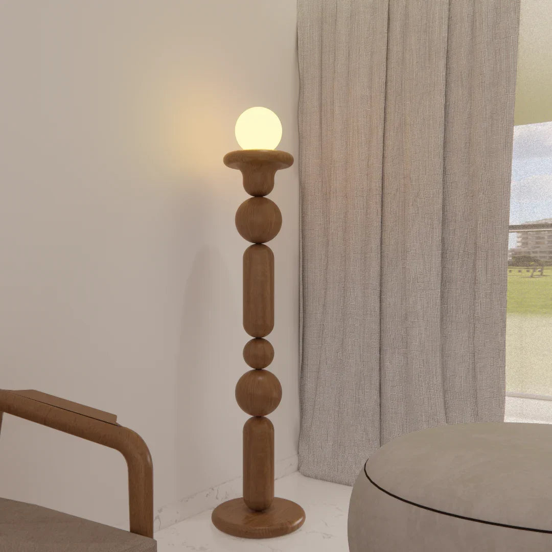 Teak Wood Sculptural Floor Lamp | Designer Modern Standing Lamp for Living Room & Home Decor