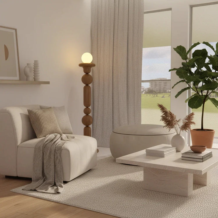 Teak Wood Sculptural Floor Lamp | Designer Modern Standing Lamp for Living Room & Home Decor